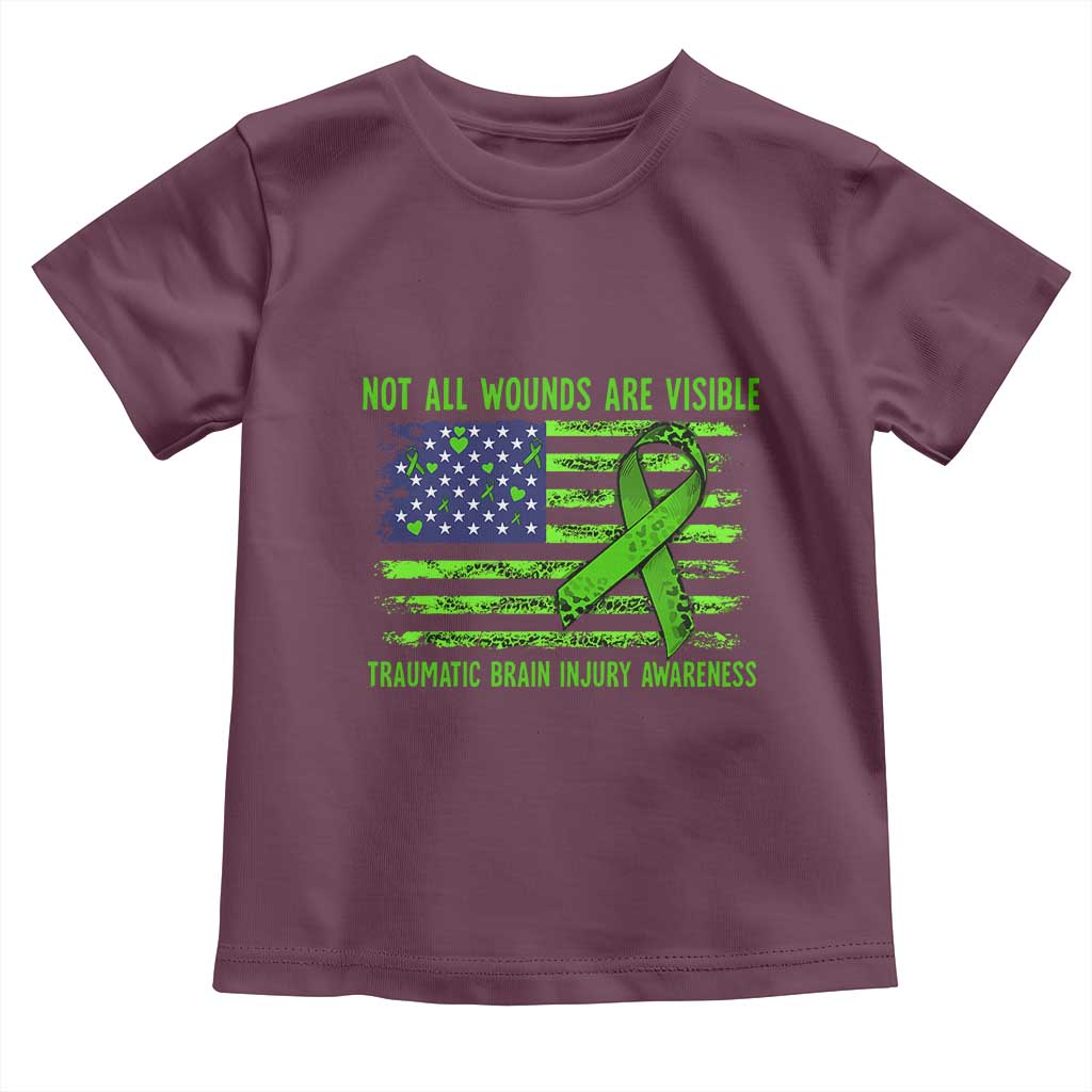Traumatic Brain Injury Awareness Toddler T Shirt Not All Wounds Are Visible TBI Warrior American Flag