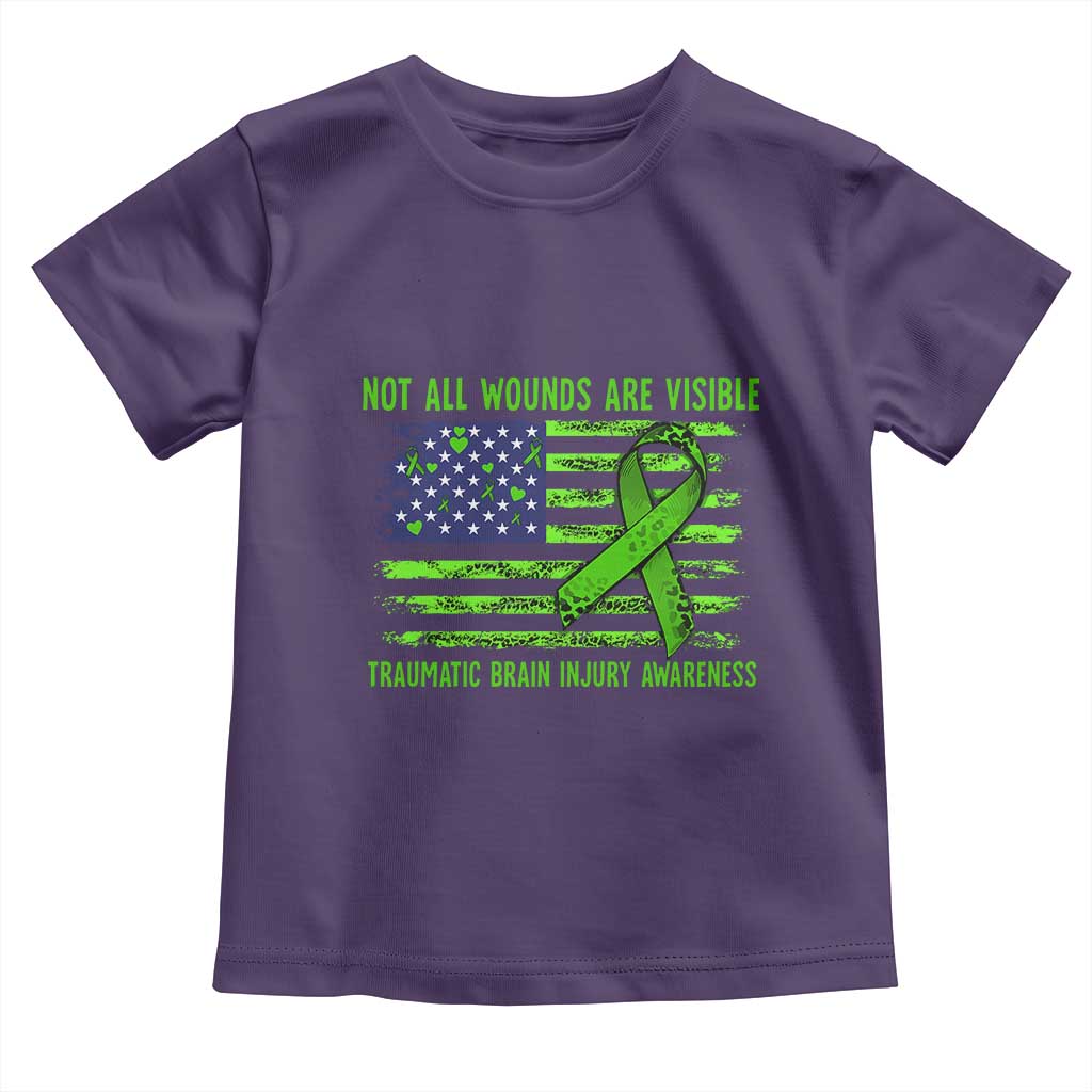 Traumatic Brain Injury Awareness Toddler T Shirt Not All Wounds Are Visible TBI Warrior American Flag