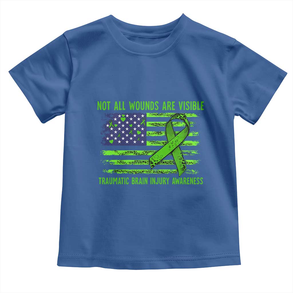 Traumatic Brain Injury Awareness Toddler T Shirt Not All Wounds Are Visible TBI Warrior American Flag