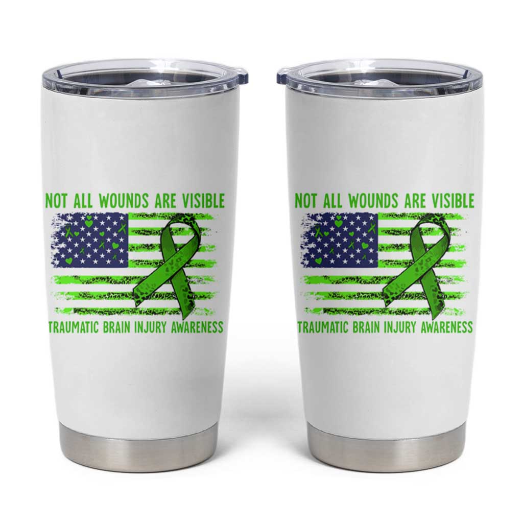 Traumatic Brain Injury Awareness Tumbler Cup Not All Wounds Are Visible TBI Warrior American Flag