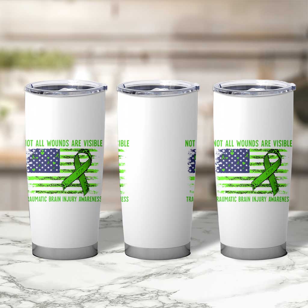 Traumatic Brain Injury Awareness Tumbler Cup Not All Wounds Are Visible TBI Warrior American Flag