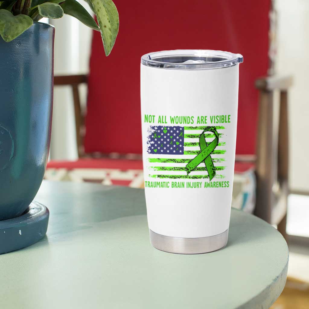 Traumatic Brain Injury Awareness Tumbler Cup Not All Wounds Are Visible TBI Warrior American Flag