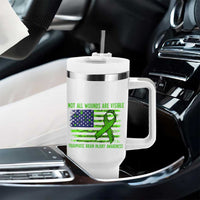 Traumatic Brain Injury Awareness Tumbler With Handle Not All Wounds Are Visible TBI Warrior American Flag