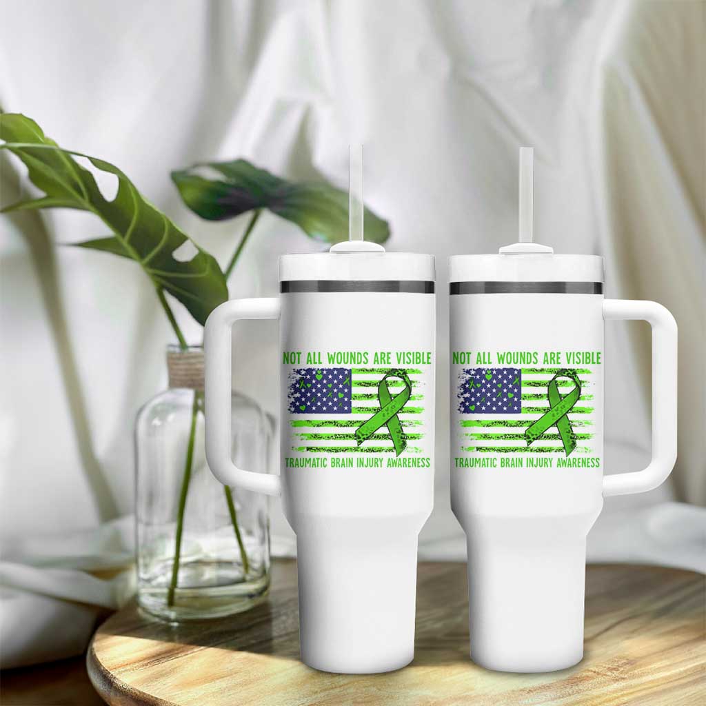 Traumatic Brain Injury Awareness Tumbler With Handle Not All Wounds Are Visible TBI Warrior American Flag