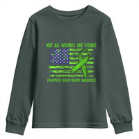 Traumatic Brain Injury Awareness Youth Sweatshirt Not All Wounds Are Visible TBI Warrior American Flag