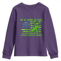 Traumatic Brain Injury Awareness Youth Sweatshirt Not All Wounds Are Visible TBI Warrior American Flag
