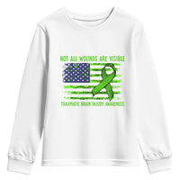 Traumatic Brain Injury Awareness Youth Sweatshirt Not All Wounds Are Visible TBI Warrior American Flag