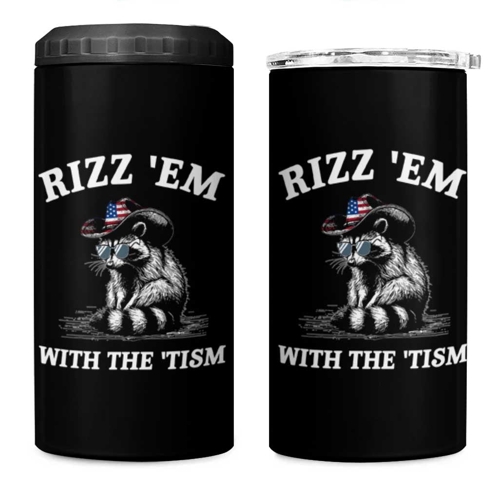 Autism Racoon Cowboy 4 in 1 Can Cooler Tumbler Rizz Em With The Tism
