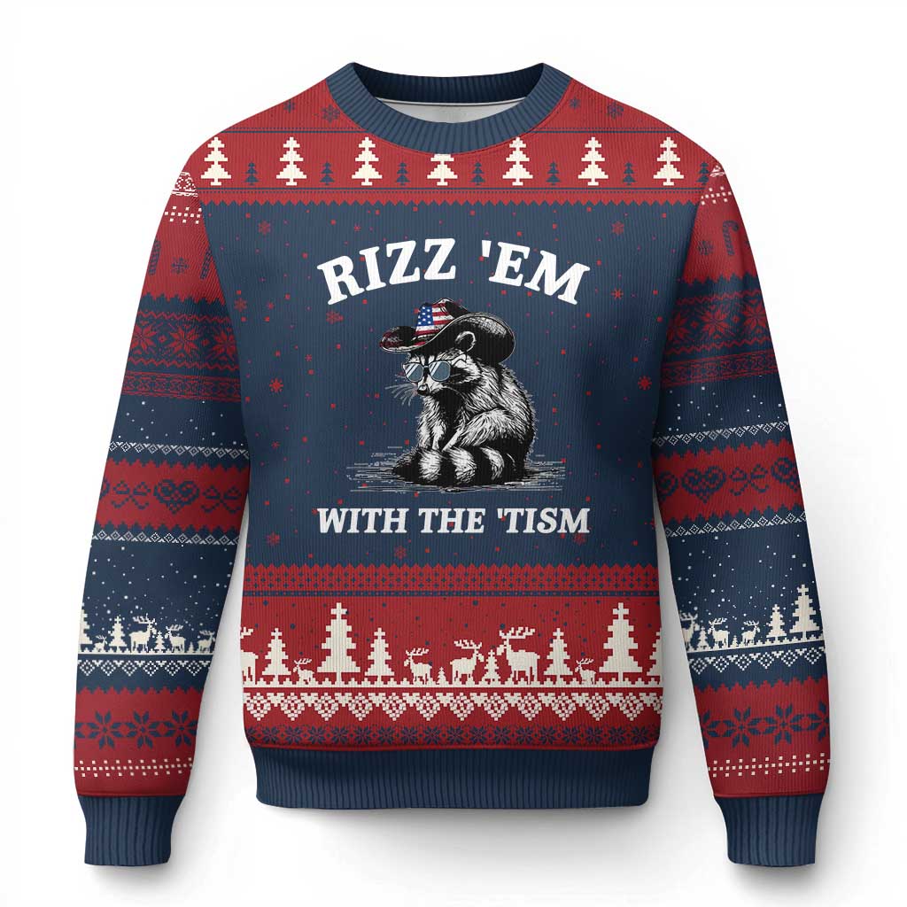 Autism Racoon Cowboy Ugly Christmas Sweater Rizz Em With The Tism - Wonder Print Shop