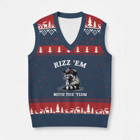 Autism Racoon Cowboy V-Neck Knit Sweater Vest Rizz Em With The Tism - Wonder Print Shop