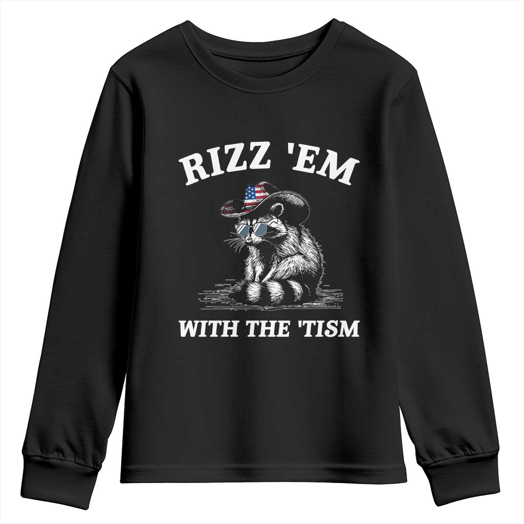Autism Racoon Cowboy Youth Sweatshirt Rizz Em With The Tism