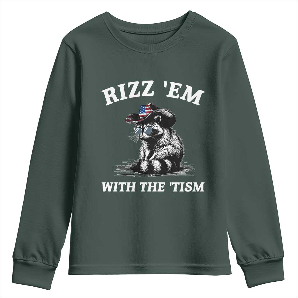 Autism Racoon Cowboy Youth Sweatshirt Rizz Em With The Tism