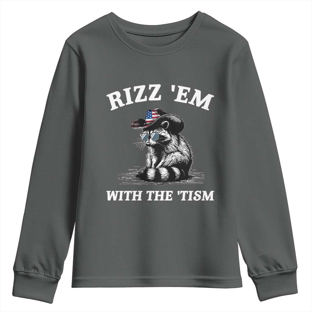 Autism Racoon Cowboy Youth Sweatshirt Rizz Em With The Tism