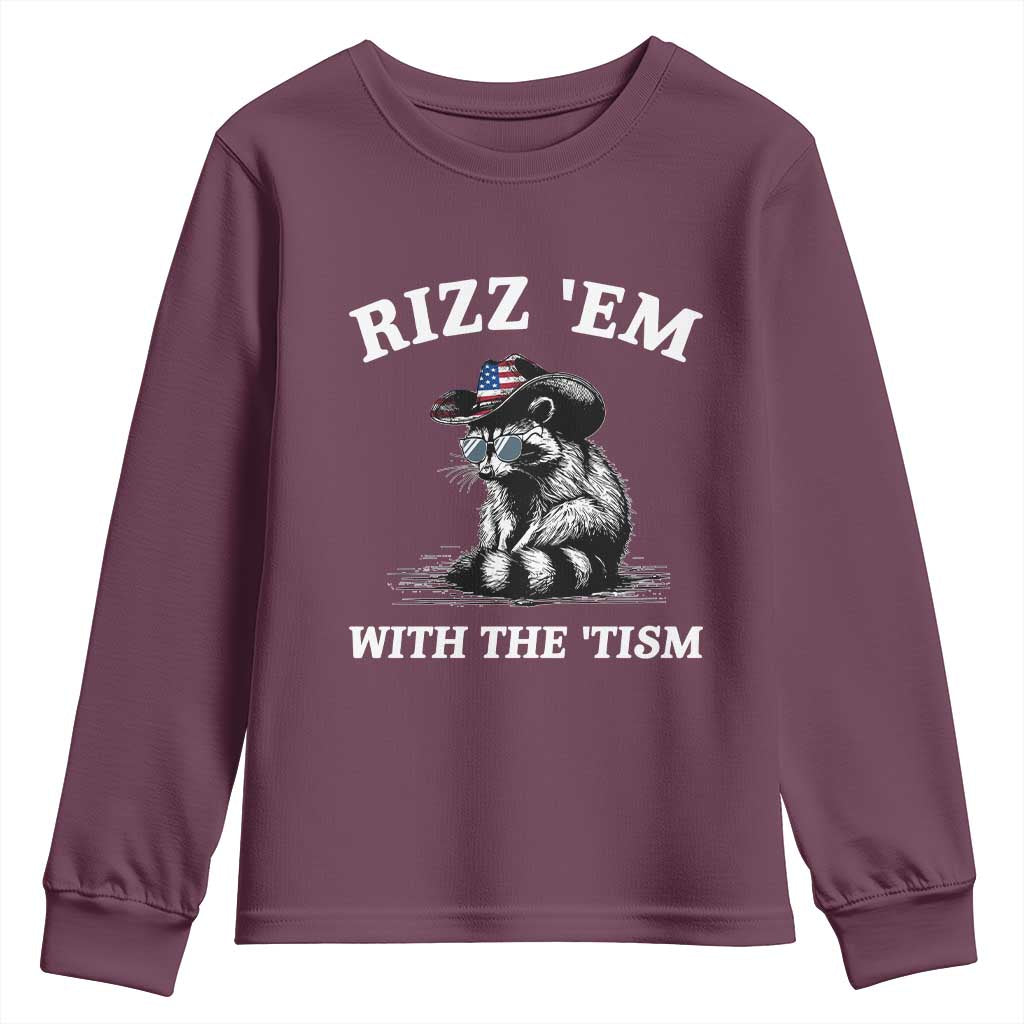 Autism Racoon Cowboy Youth Sweatshirt Rizz Em With The Tism