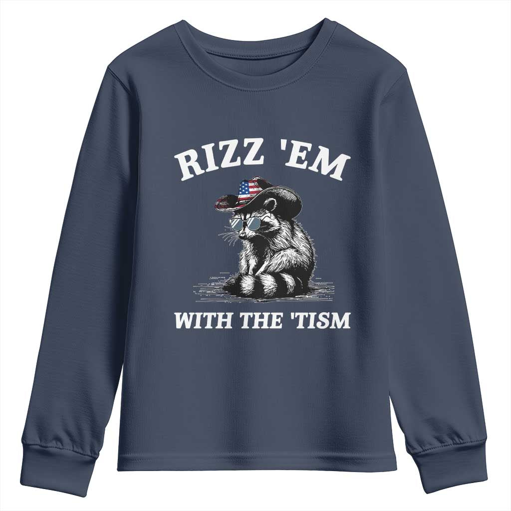 Autism Racoon Cowboy Youth Sweatshirt Rizz Em With The Tism