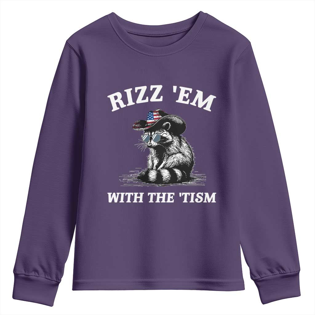 Autism Racoon Cowboy Youth Sweatshirt Rizz Em With The Tism
