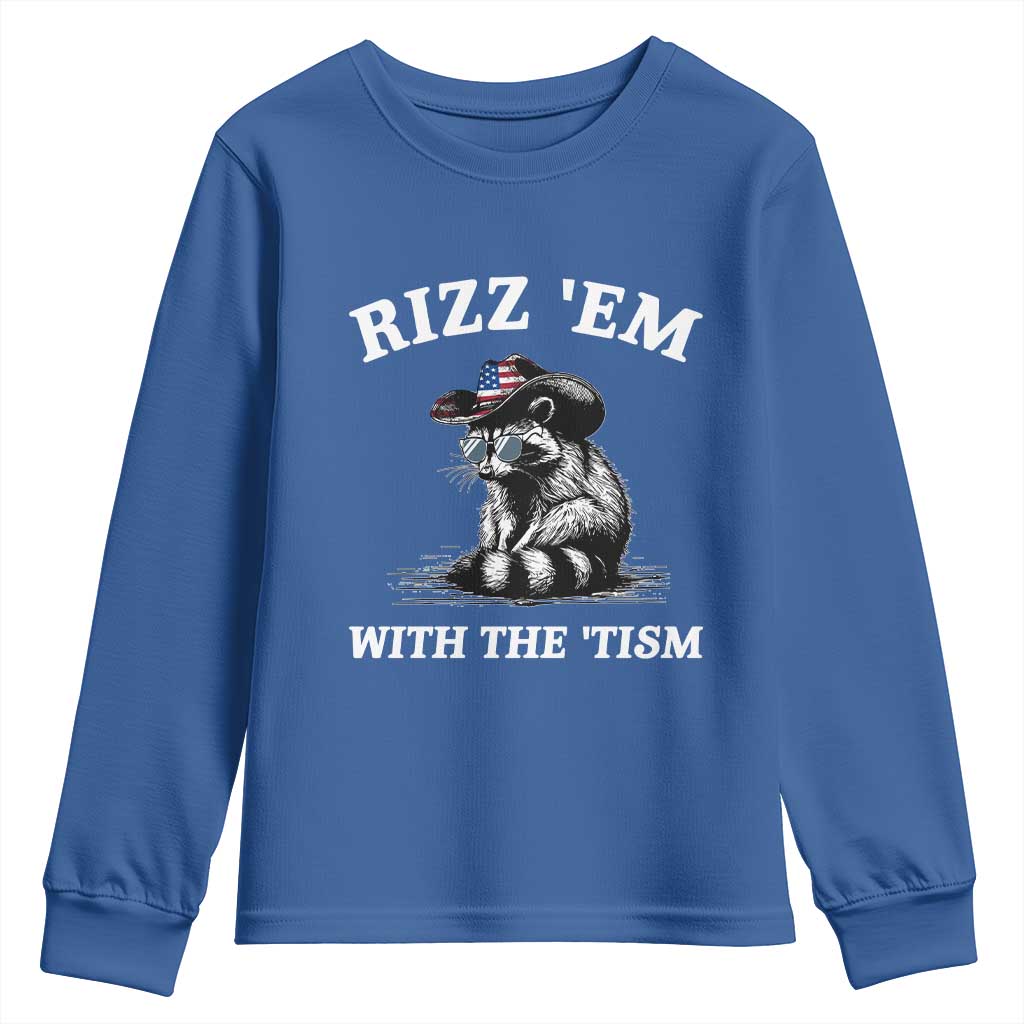Autism Racoon Cowboy Youth Sweatshirt Rizz Em With The Tism