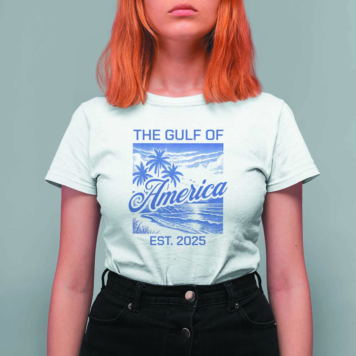 Retro Gulf Of USA T Shirt For Women America Est 2025 American Flag