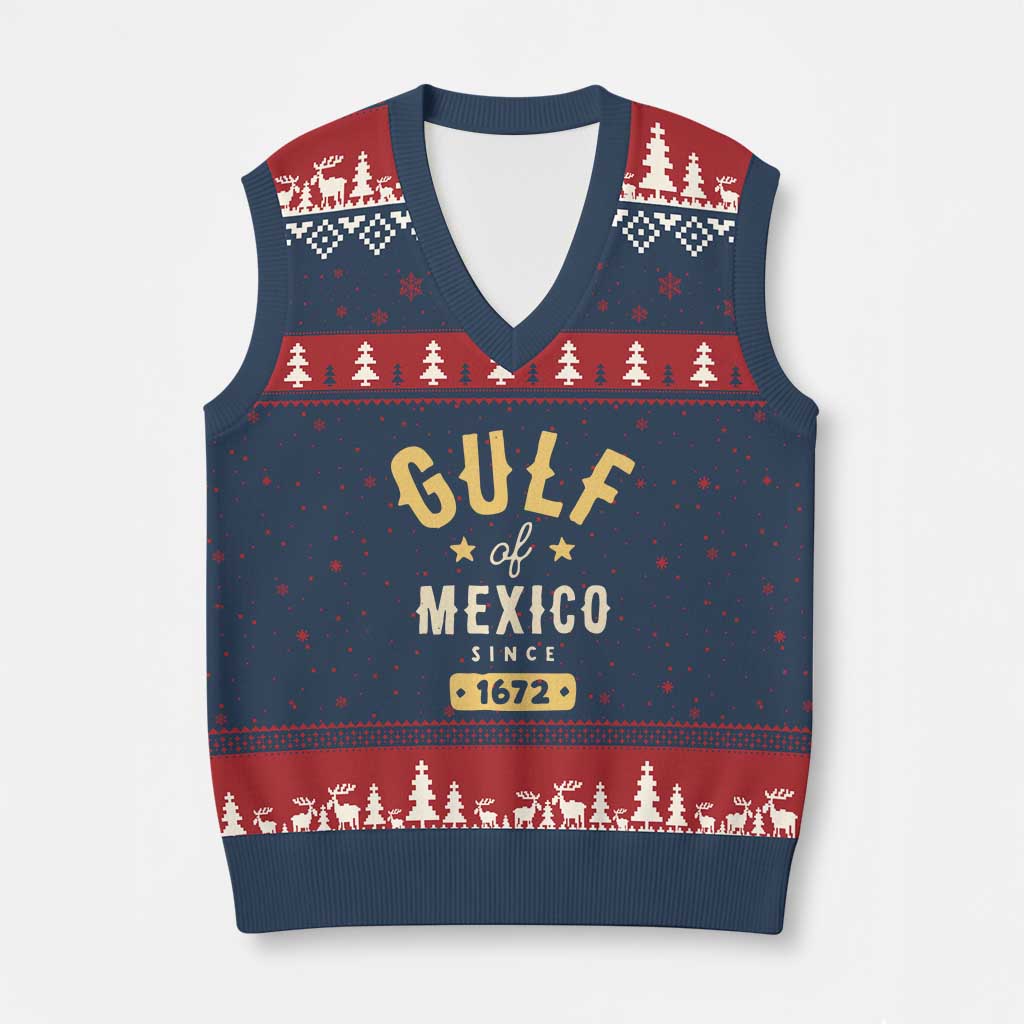Gulf of Mexico Since 1672 V-Neck Knit Sweater Vest Golfo de Mexico Classic Vintage - Wonder Print Shop