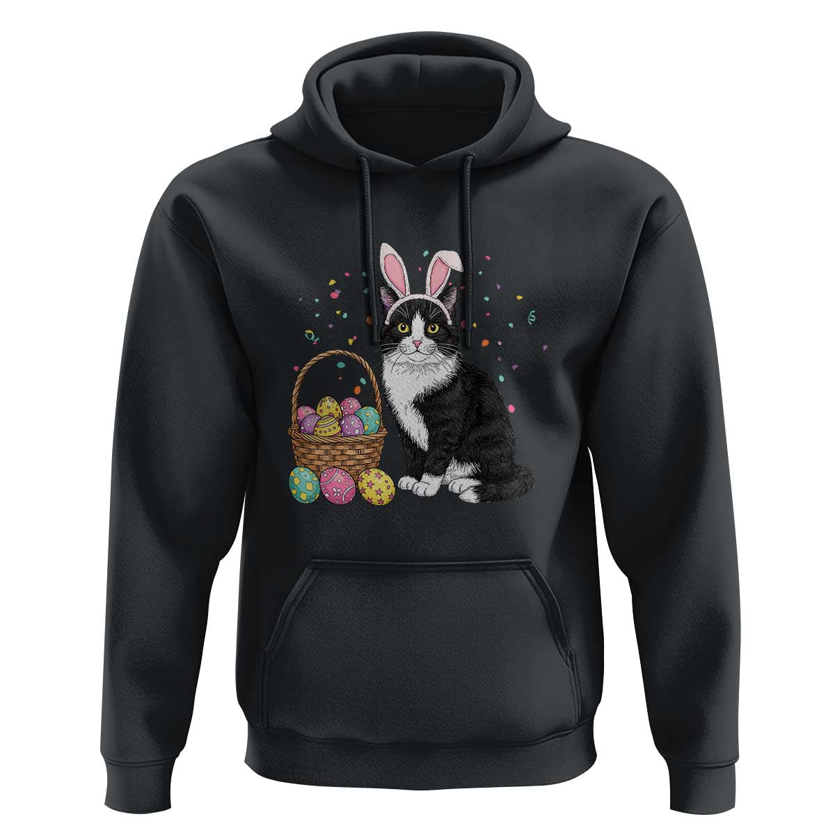 Easter Day Cat Bunny Ears Eggs Graphic Hoodie - Wonder Print Shop