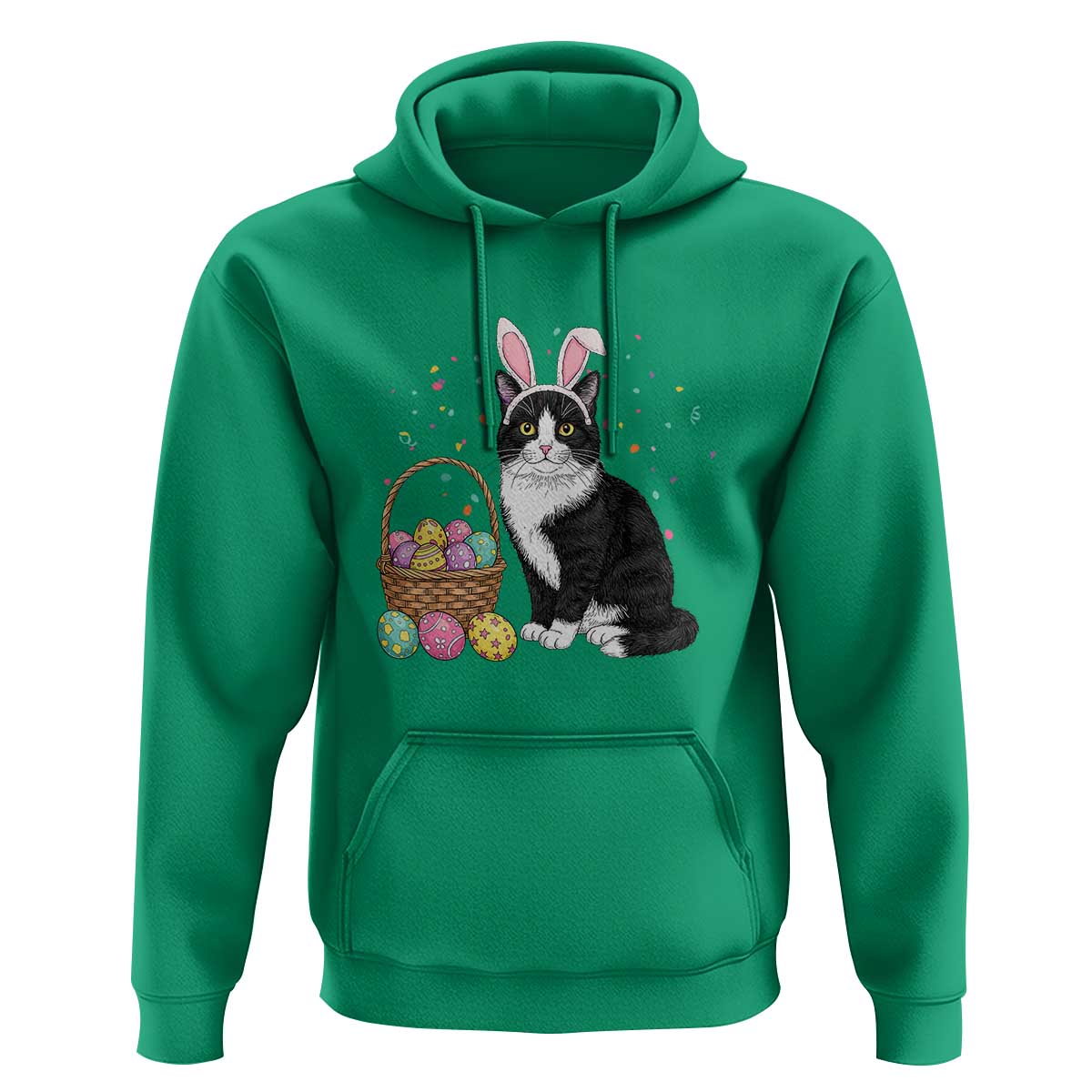 Easter Day Cat Bunny Ears Eggs Graphic Hoodie - Wonder Print Shop