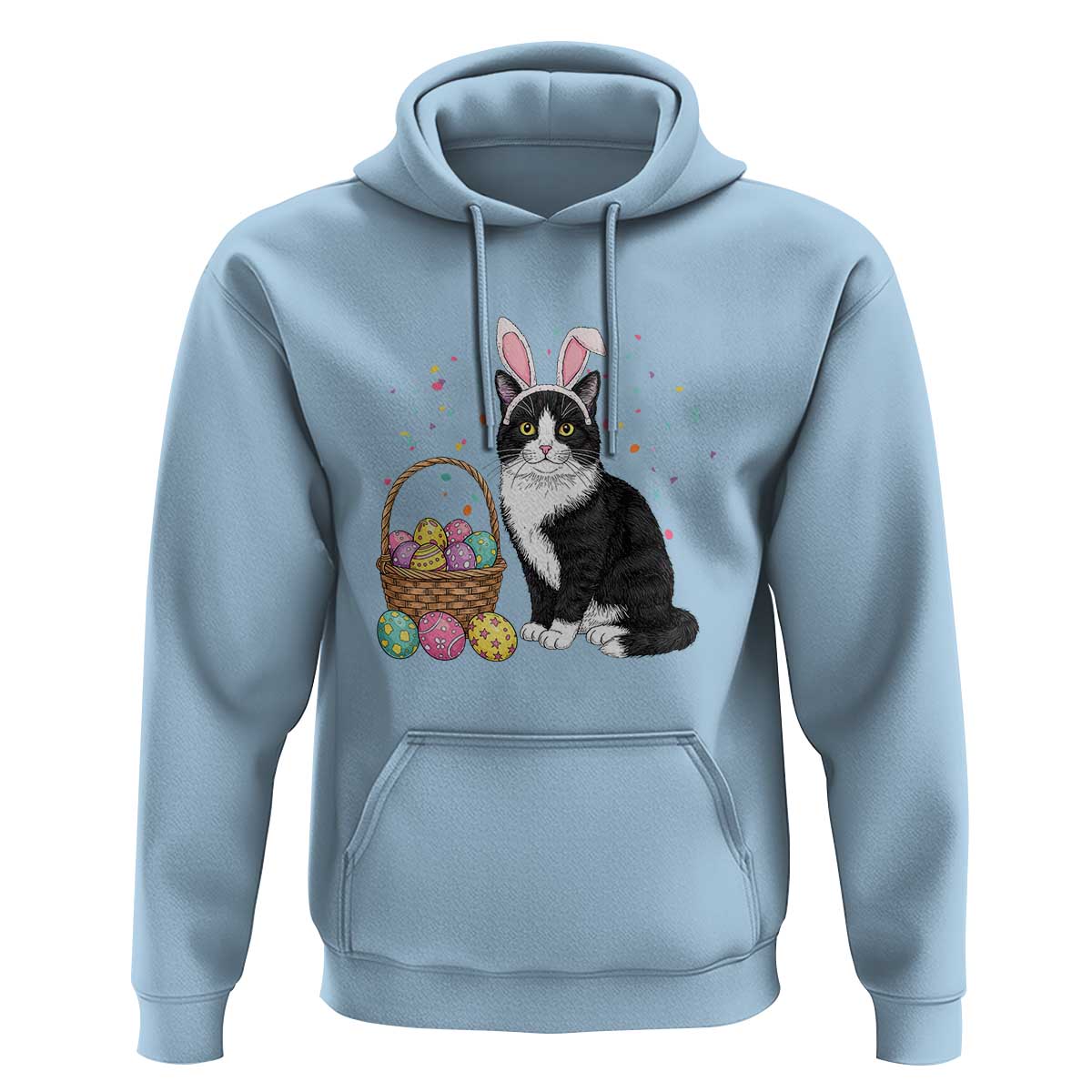 Easter Day Cat Bunny Ears Eggs Graphic Hoodie - Wonder Print Shop