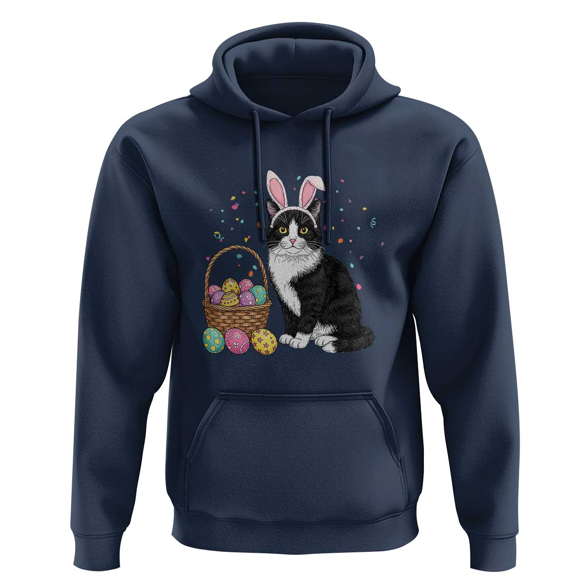 Easter Day Cat Bunny Ears Eggs Graphic Hoodie - Wonder Print Shop