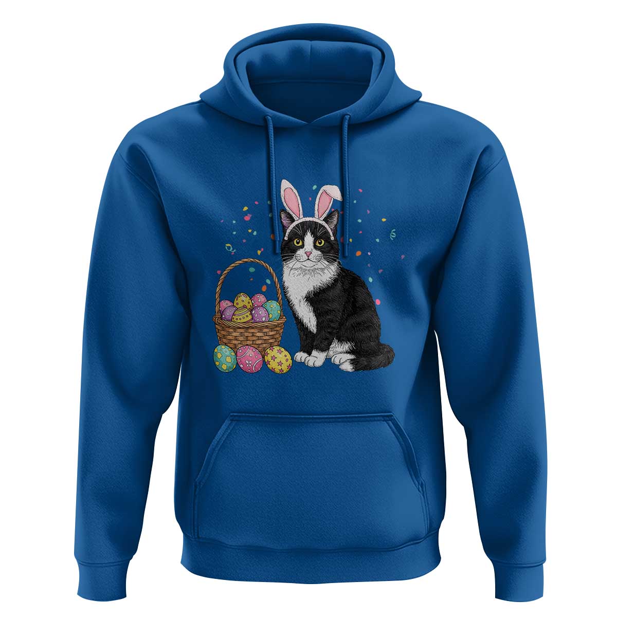 Easter Day Cat Bunny Ears Eggs Graphic Hoodie - Wonder Print Shop
