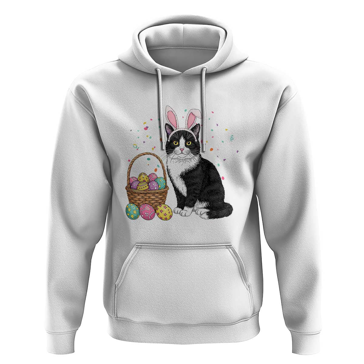 Easter Day Cat Bunny Ears Eggs Graphic Hoodie - Wonder Print Shop