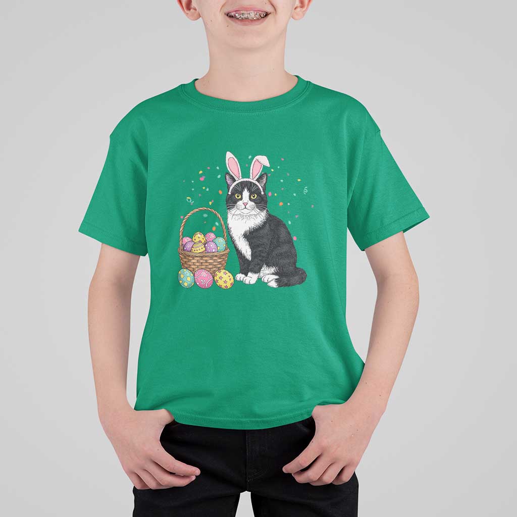 Easter Day Cat Bunny Ears Eggs Graphic T Shirt For Kid - Wonder Print Shop