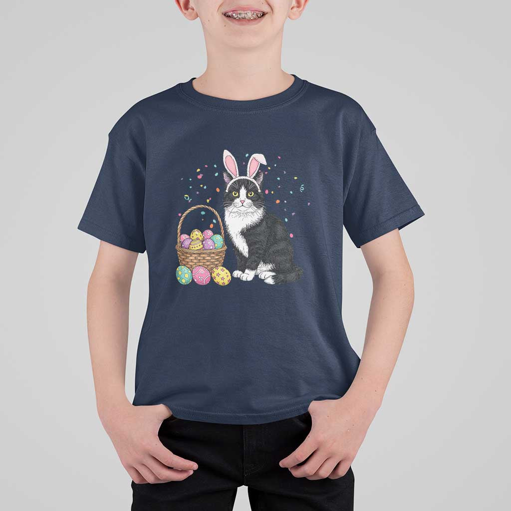 Easter Day Cat Bunny Ears Eggs Graphic T Shirt For Kid - Wonder Print Shop