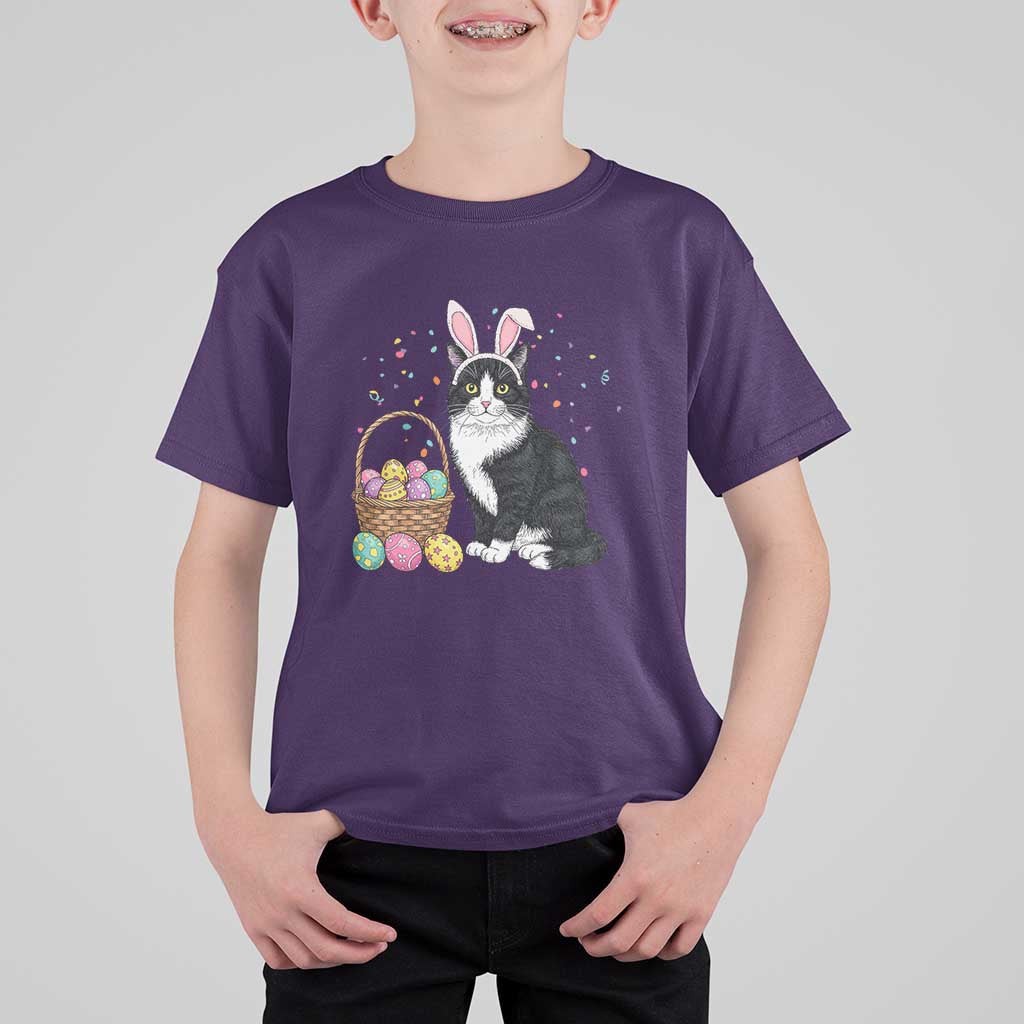 Easter Day Cat Bunny Ears Eggs Graphic T Shirt For Kid - Wonder Print Shop