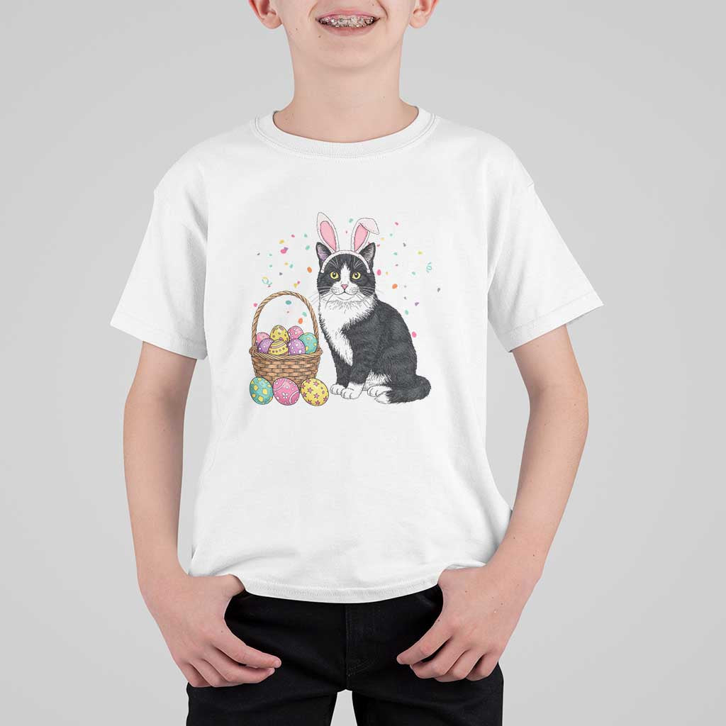 Easter Day Cat Bunny Ears Eggs Graphic T Shirt For Kid - Wonder Print Shop