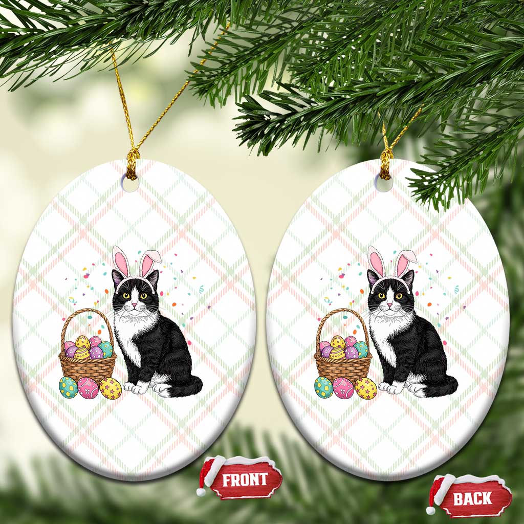 Easter Day Cat Bunny Ears Eggs Graphic Ceramic Ornament - Wonder Print Shop
