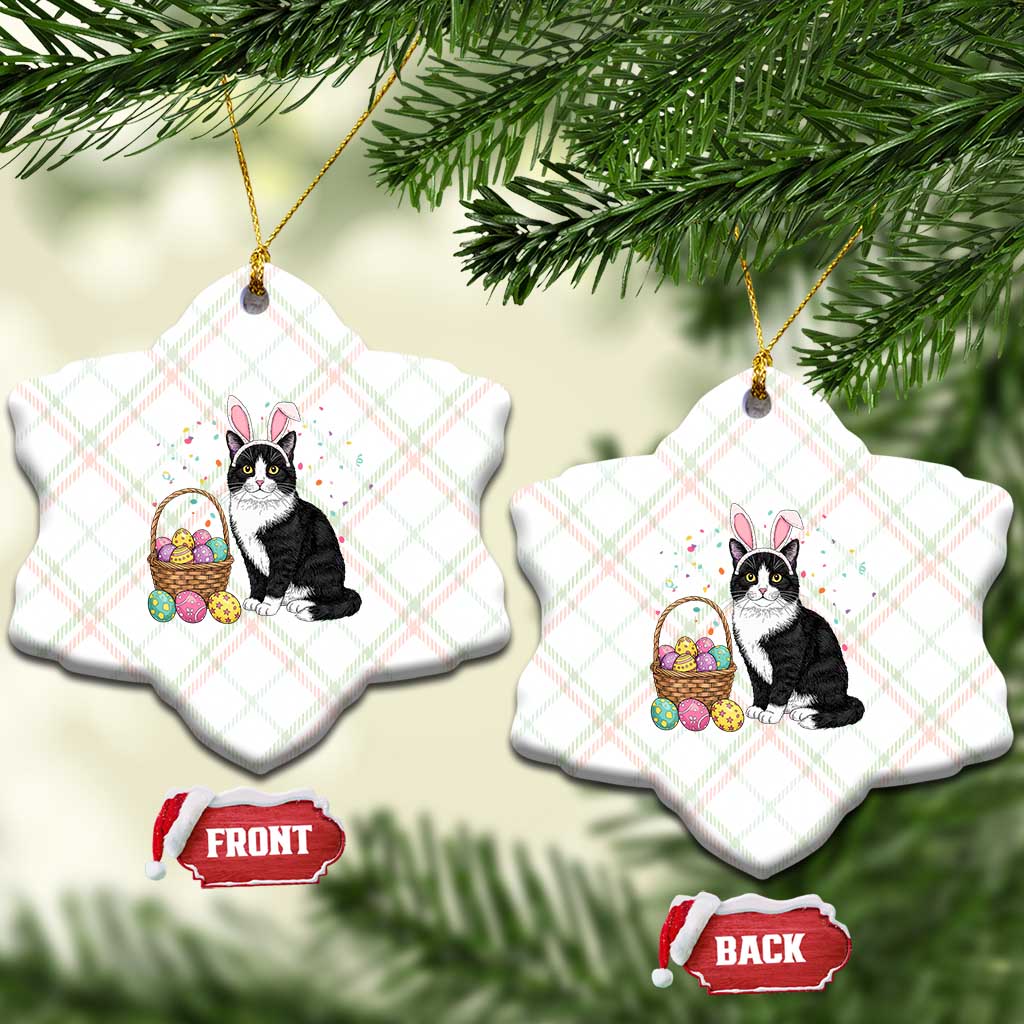 Easter Day Cat Bunny Ears Eggs Graphic Ceramic Ornament - Wonder Print Shop