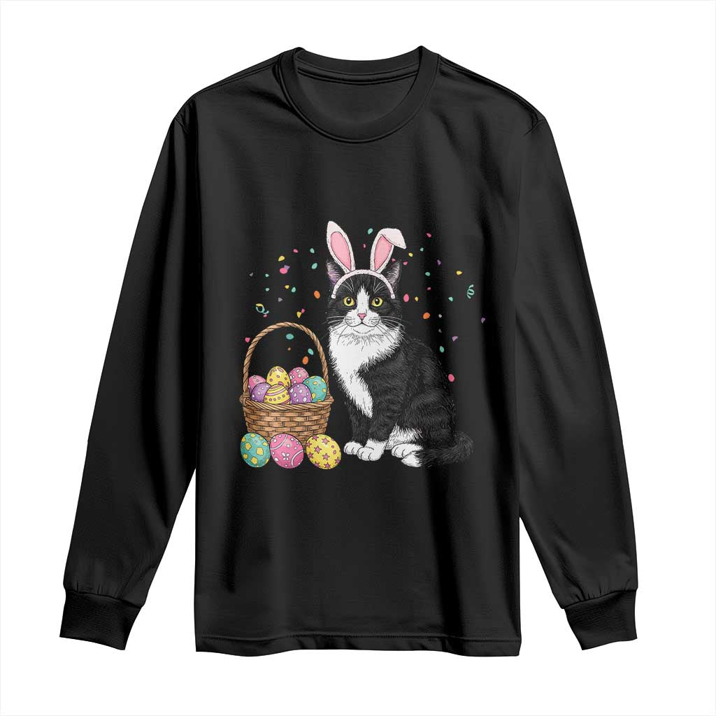 Easter Day Cat Bunny Ears Eggs Graphic Long Sleeve Shirt - Wonder Print Shop