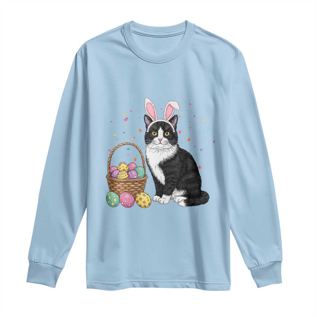 Easter Day Cat Bunny Ears Eggs Graphic Long Sleeve Shirt - Wonder Print Shop