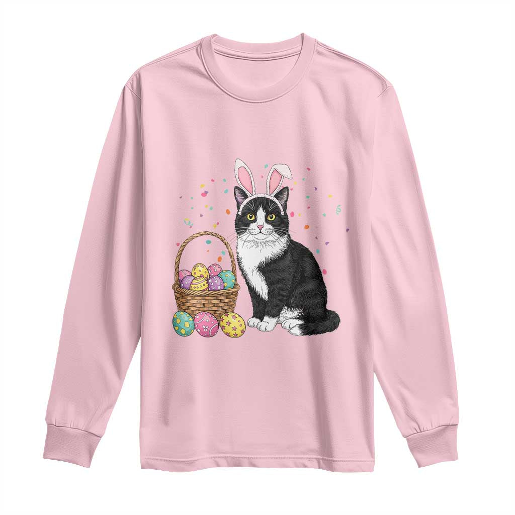 Easter Day Cat Bunny Ears Eggs Graphic Long Sleeve Shirt - Wonder Print Shop