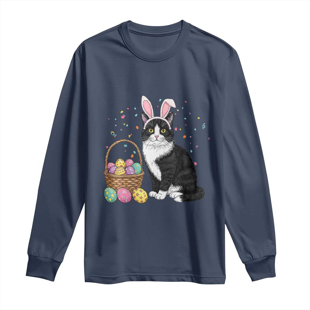 Easter Day Cat Bunny Ears Eggs Graphic Long Sleeve Shirt - Wonder Print Shop