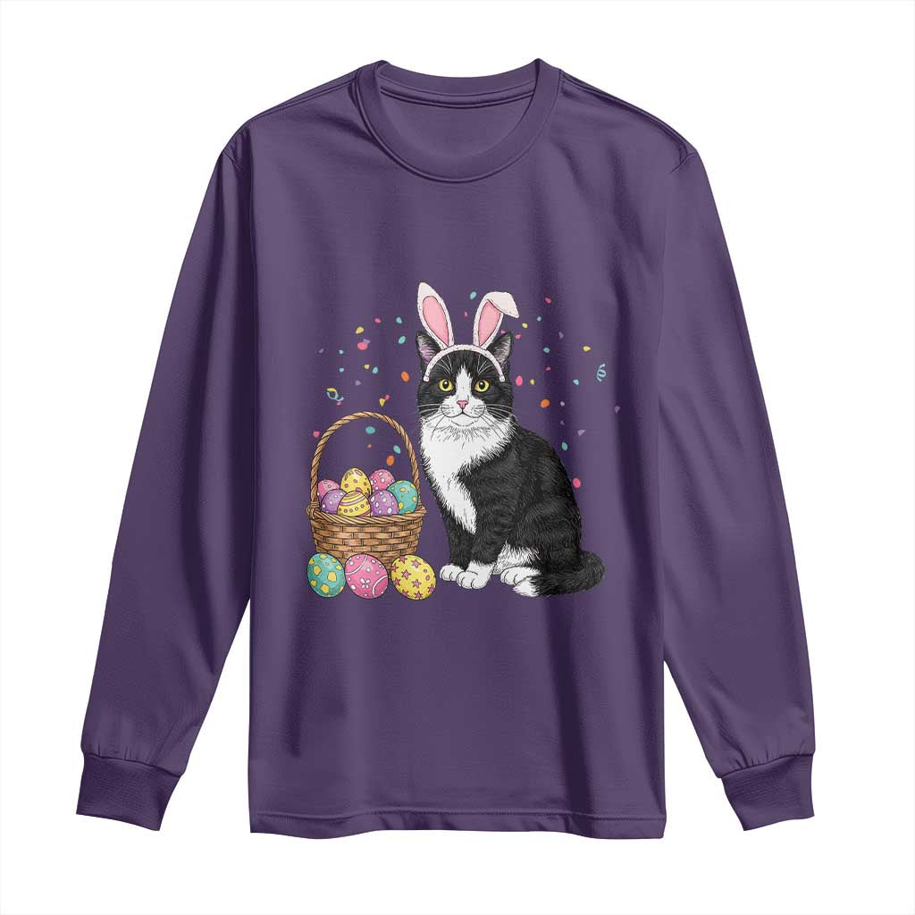Easter Day Cat Bunny Ears Eggs Graphic Long Sleeve Shirt - Wonder Print Shop
