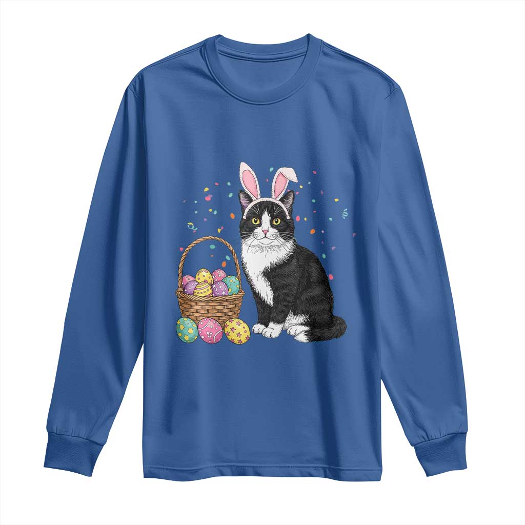 Easter Day Cat Bunny Ears Eggs Graphic Long Sleeve Shirt - Wonder Print Shop