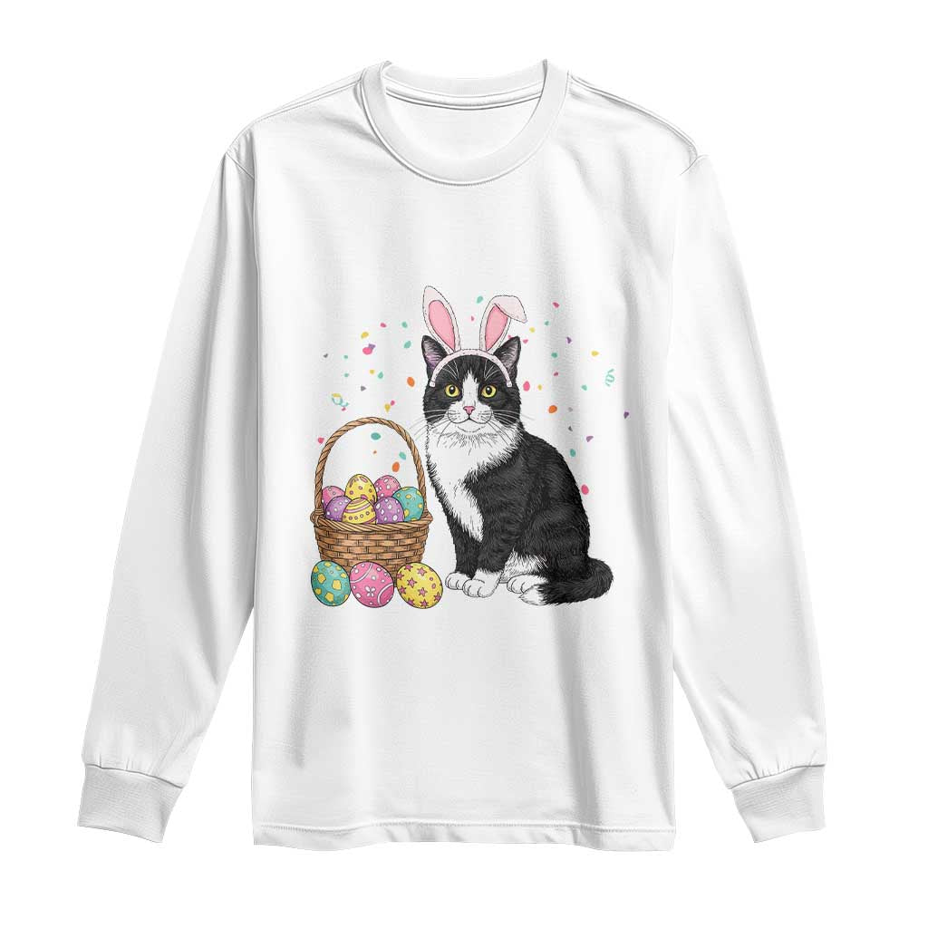 Easter Day Cat Bunny Ears Eggs Graphic Long Sleeve Shirt - Wonder Print Shop