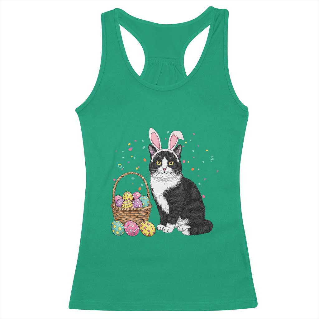 Easter Day Cat Bunny Ears Eggs Graphic Racerback Tank Top - Wonder Print Shop