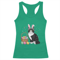 Easter Day Cat Bunny Ears Eggs Graphic Racerback Tank Top - Wonder Print Shop