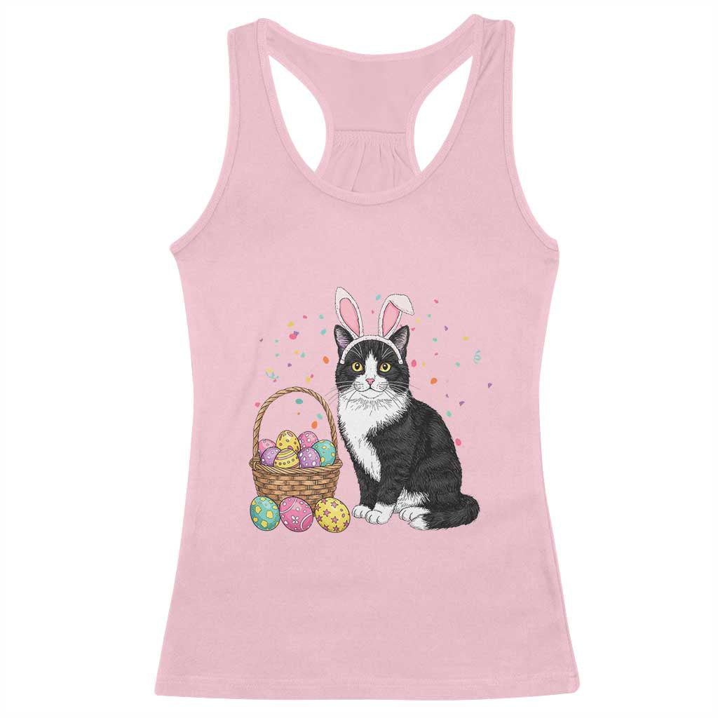Easter Day Cat Bunny Ears Eggs Graphic Racerback Tank Top - Wonder Print Shop