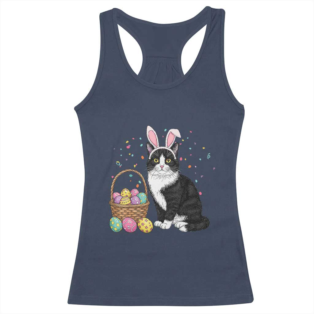 Easter Day Cat Bunny Ears Eggs Graphic Racerback Tank Top - Wonder Print Shop