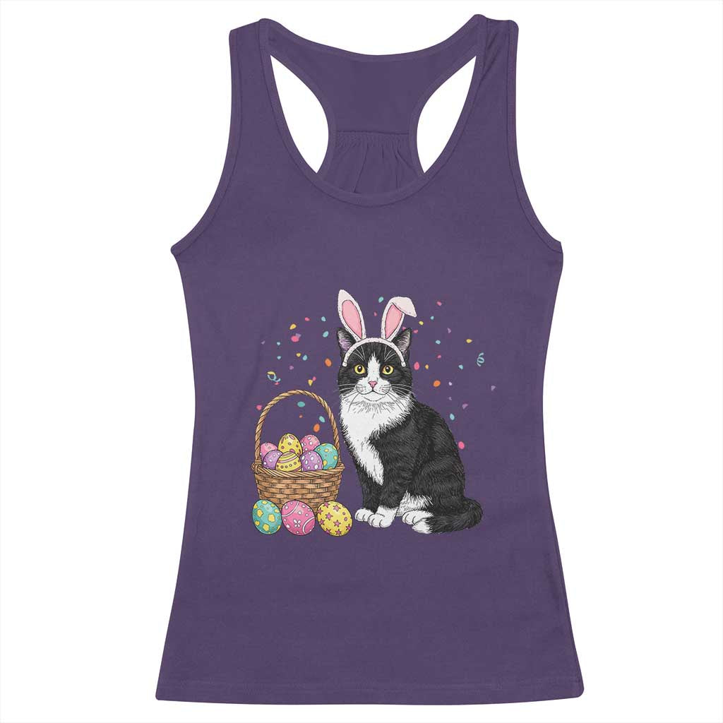 Easter Day Cat Bunny Ears Eggs Graphic Racerback Tank Top - Wonder Print Shop