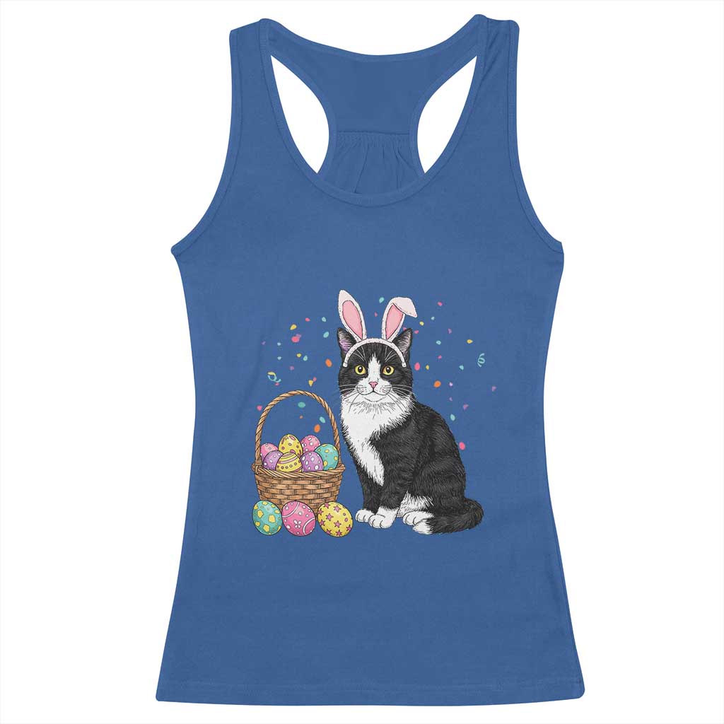 Easter Day Cat Bunny Ears Eggs Graphic Racerback Tank Top - Wonder Print Shop
