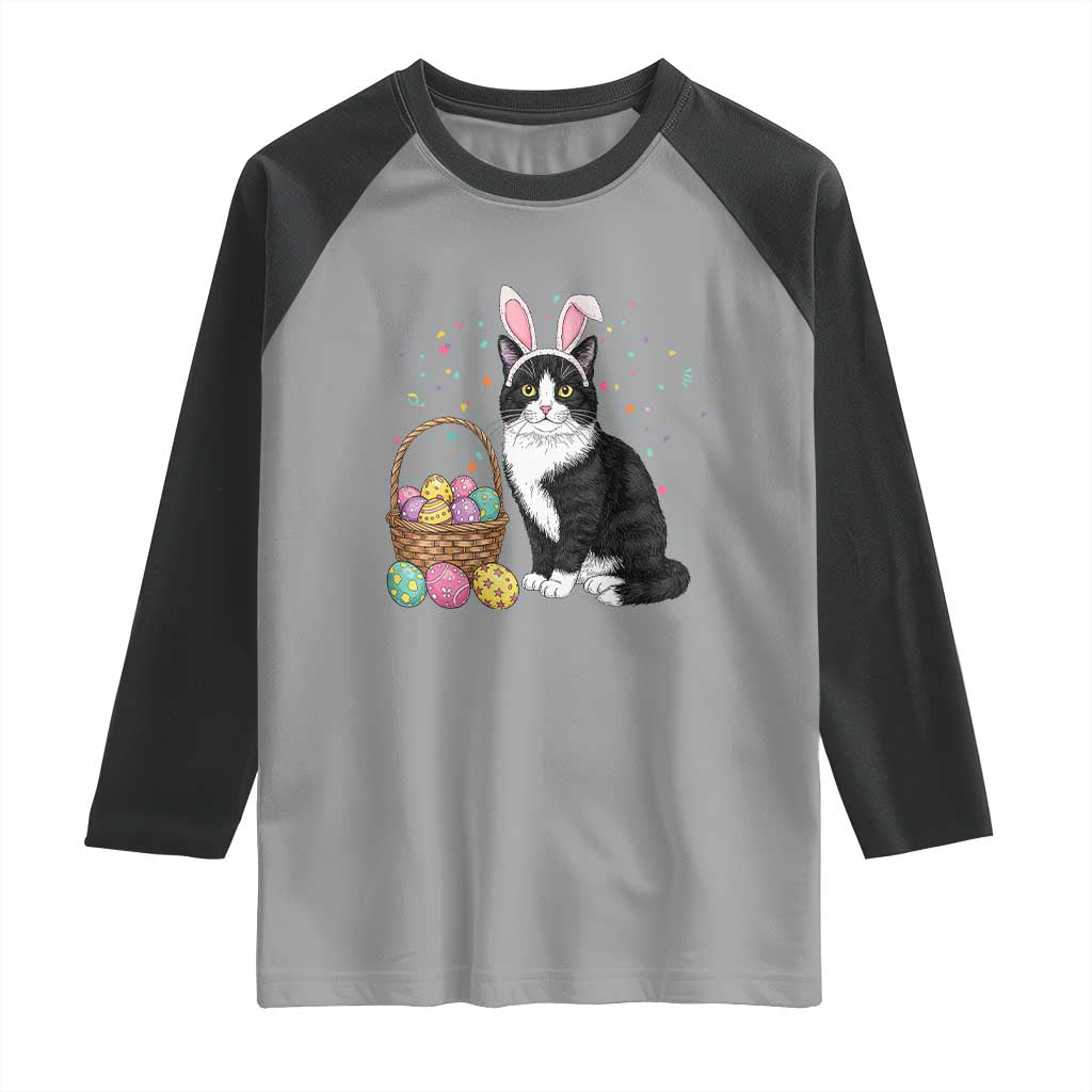 Easter Day Cat Bunny Ears Eggs Graphic Raglan Shirt - Wonder Print Shop