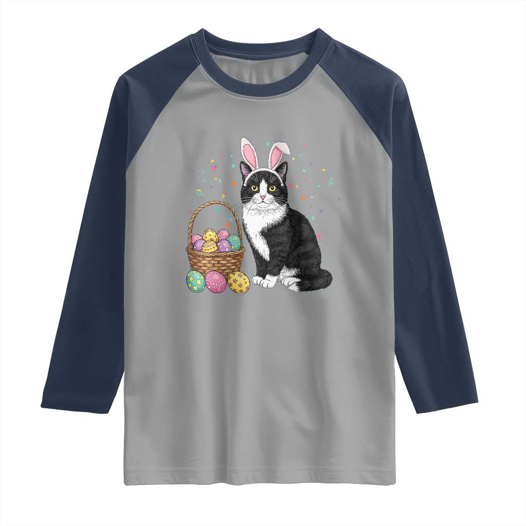 Easter Day Cat Bunny Ears Eggs Graphic Raglan Shirt - Wonder Print Shop